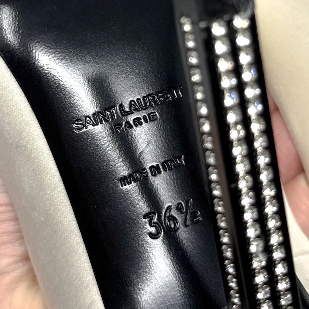 Saint Laurent Tower 110 Strass Embellished Silk Satin Pointed Toe Pump Heel 36.5